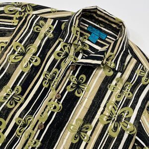 Paradise Blue‎ Mens Hawaiian Flower Striped Button Down Shirt, Paradise Blue 537